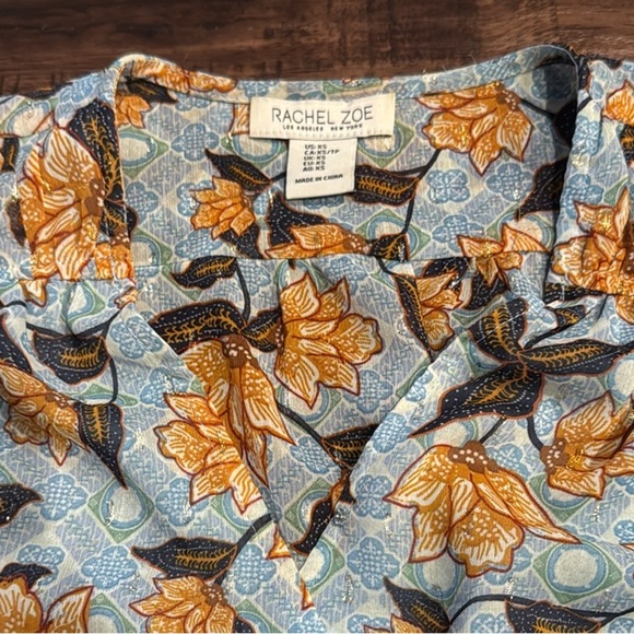 Rachel Zoe Floral Sleeveless Orange Blue and Brown Spring Blouse Top - Picture 5 of 8